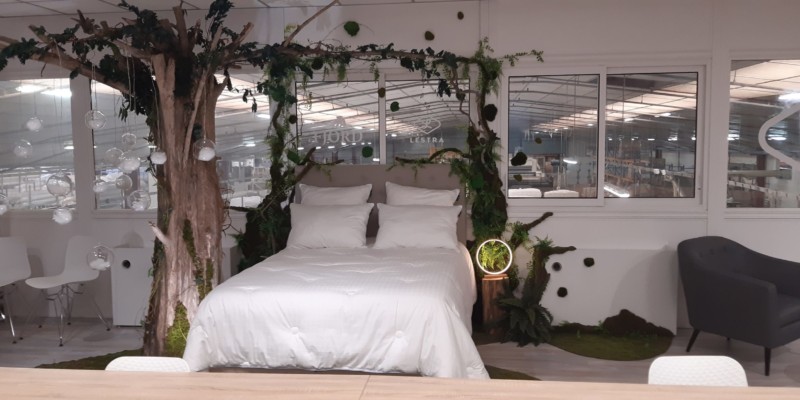 mise en scène entreprise LESTRA Amboise grand décor écoresponsable , naturel et durable pour mettre en scène un show room en centre val de loire